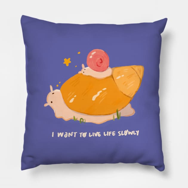 Snail Slow Life Pillow by momofresa