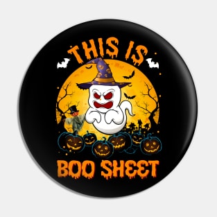 This Is Boo Sheet Ghost Retro Halloween Costume Men Women T-Shirt Pin