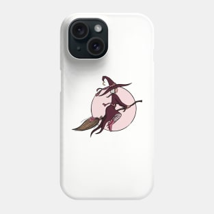 Pink Flying Witch Digital Illustration Phone Case