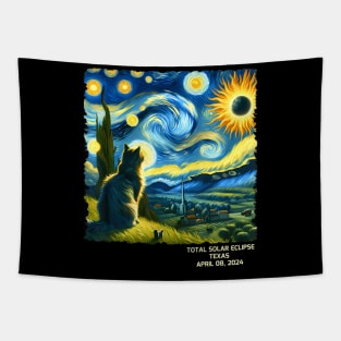 Total Solar Eclipse April 08 2024 Texas Starry Night Cat Tapestry