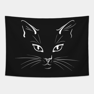 White drawing of mysterious cat Tapestry