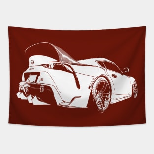 Toyota GR Supra Mk5 - white stylized on dark background Tapestry