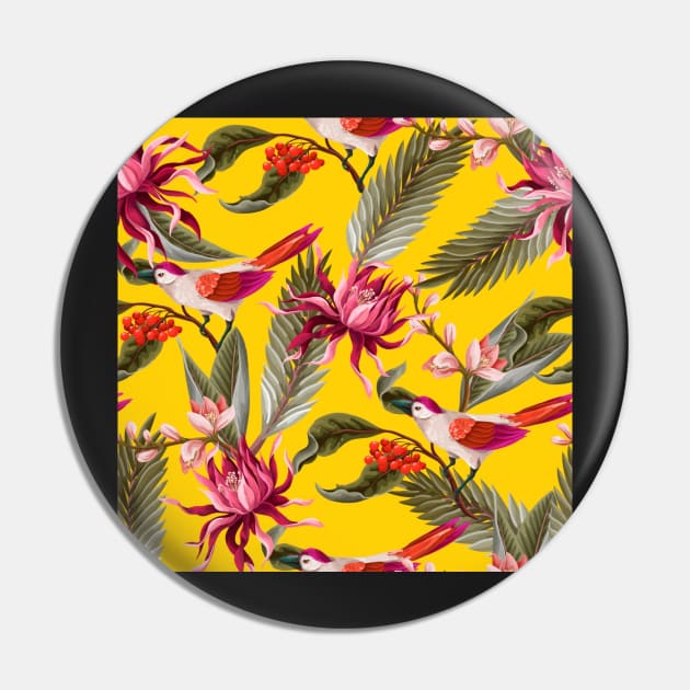 exotic bird yellow pattern Pin by Hand-drawn