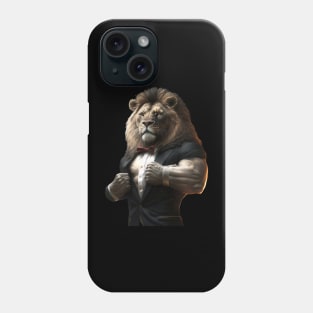 Muscular Lion in Tuxedo Flexing Biceps Phone Case