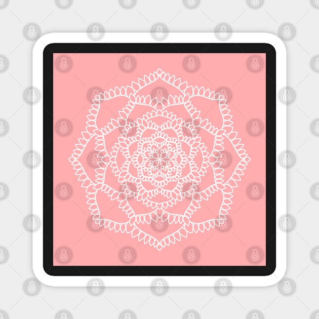 Simple Pink Petals Mandala - Intricate Digital Illustration - Colorful Vibrant and Eye-catching Design for printing on t-shirts, wall art, pillows, phone cases, mugs, tote bags, notebooks and more Magnet by cherdoodles