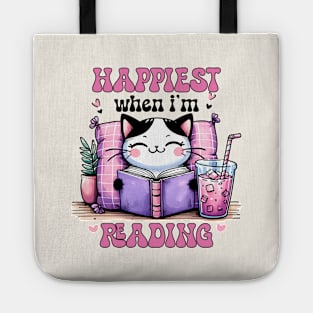 Happiest When I'm Reading Cute Cat Tote