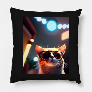 Adorable Kitten with Glasses - Modern Digital Art Pillow