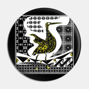 blue heron agami bird in black talavera patterns in mexican wallpaper ecopop in gold Pin