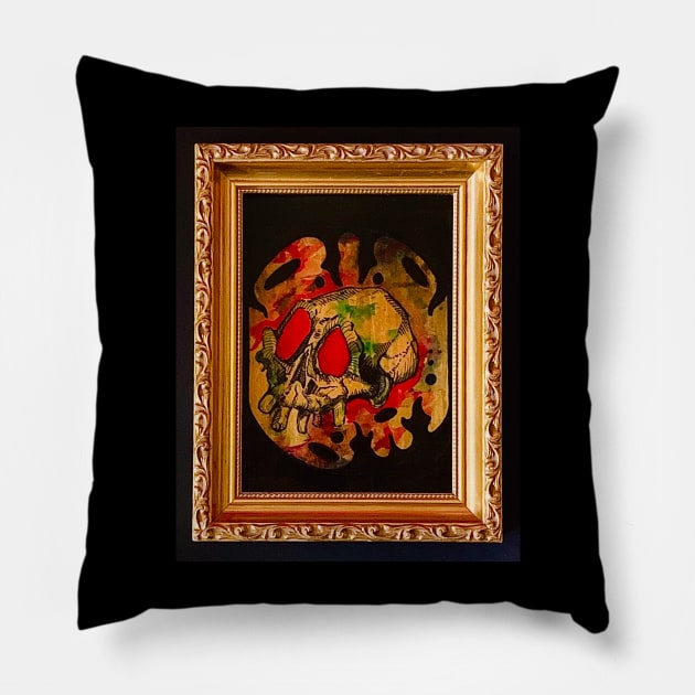 Gold Framed Skull #3 Pillow by Octo30