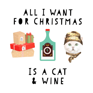 funny cat & wine christmas t shirt T-Shirt