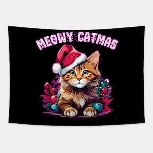 meowy catmas christmas cat Tapestry