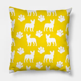 Yellow French Bulldog Pawprint Pattern Pillow