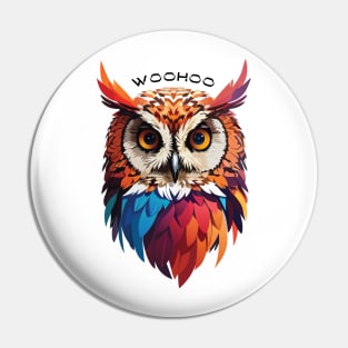 Colourful Owl with Woohoo word on her head Pin