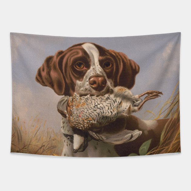 Vintage English Pointer Hunting Quail Painting 1869 English