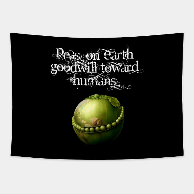 Peace on Earth No. 4: Goodwill Toward Humans on a Dark Background Tapestry by Puff Sumo