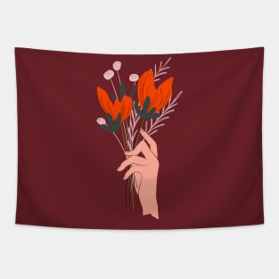 Hand with Red Poppies Tapestry