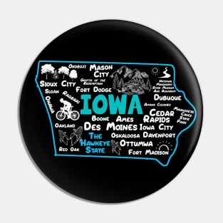the hawkeye state Iowa map Des Moines Sioux City, Mason City, Boone, Davenport, Ottumwa, Fort Madison Pin