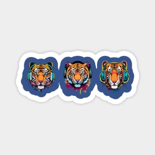 t-shirt design, colorful tiger with headphones on, graffiti art Magnet