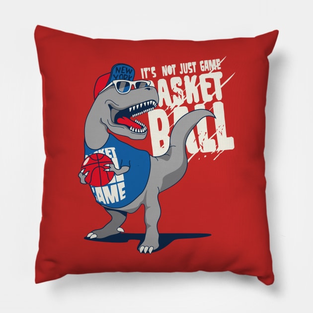 Dinosaur Playing Basketball Pillow by WorldDinosaurs