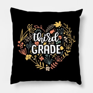 Third Grade Floral Heart Back To School Pillow