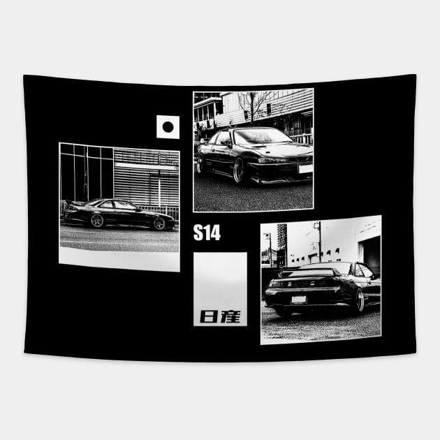 NISSAN SILVIA S14 KOUKI Black 'N White Archive (Black Version) Tapestry by Cero