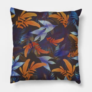 exotic orange and blue greenery plant pattern Pillow