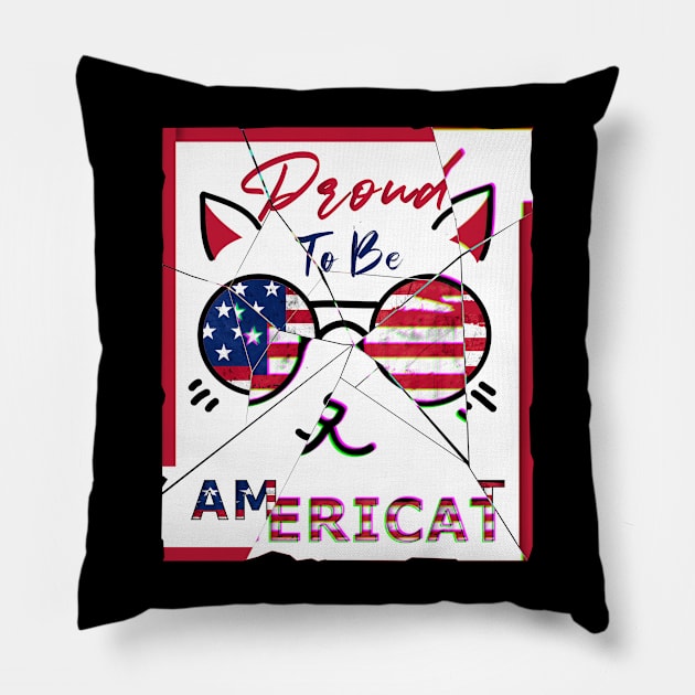 American Cat , 4th Of July Proud To Be Americat USA Flag Pillow by aimed2