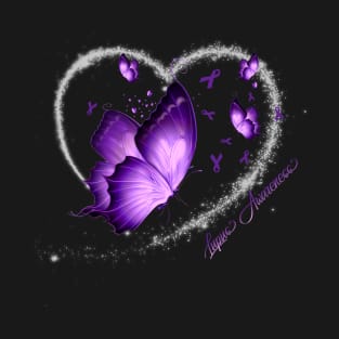Lupus Awareness Warrior Survivor Purple Butterflies Heart T-Shirt