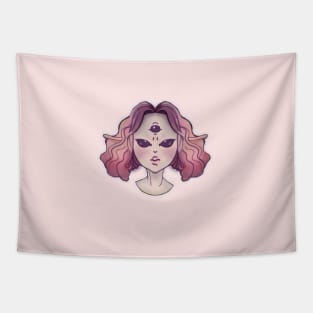 Angry alien girl Pink cute girlish aesthetic third eye kawaii Tapestry