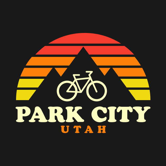 Park City Utah Mountain Biking Retro Sunset by PodDesignShop