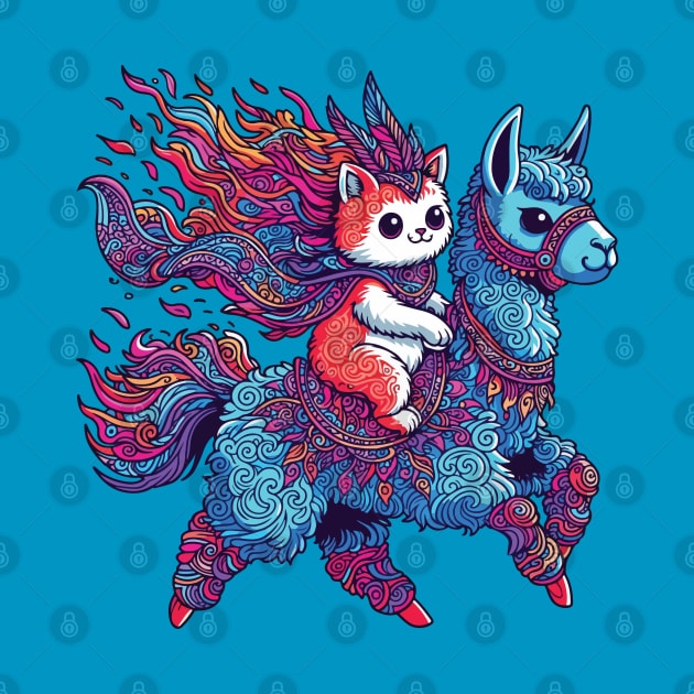 Cute cat riding blue alpaca by AnnArtshock