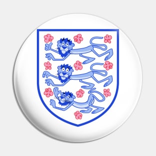 Three lions 3 lions with English pink tudor roses, plus cartoon panther on a blue shield Pin