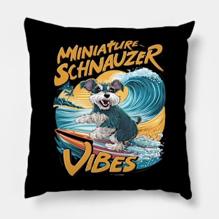 Wave-Riding Miniature Schnauzer Surfing Adventure Pillow