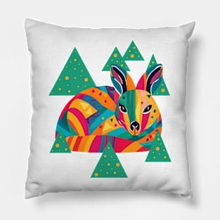 Drawing of a Colorful Deer among Trees Pillow