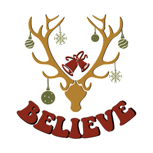 Retro Believe Christmas Reindeer Gifts for Christian Women T-Shirt