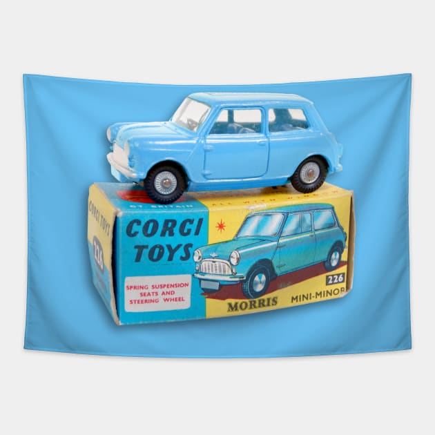 BLUE MORRIS MINOR TOY CAR Tapestry by Throwback Motors