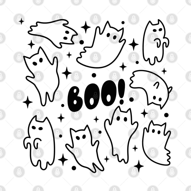 Boo Halloween Cat Ghosts by uncommontee