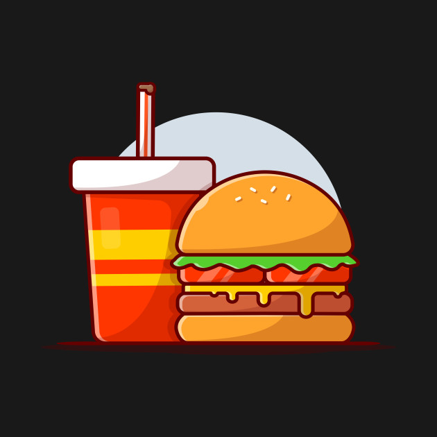 Disover Burger And Soda Cartoon Vector Icon Illustration (8) - Burger - T-Shirt