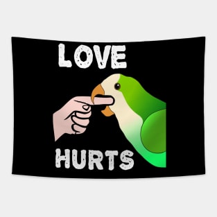 Love Hurts Quaker Parrot Biting Tapestry