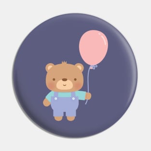 Cute Teddy Bear With Pink Balloon Pin