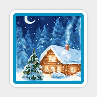 Snowing Cottage Magnet