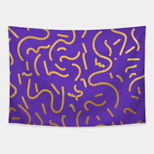 Deep Purple Gold colored abstract lines pattern Tapestry