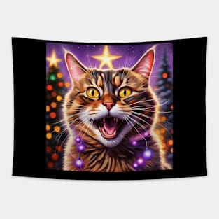 Christmas cat with lights Tapestry