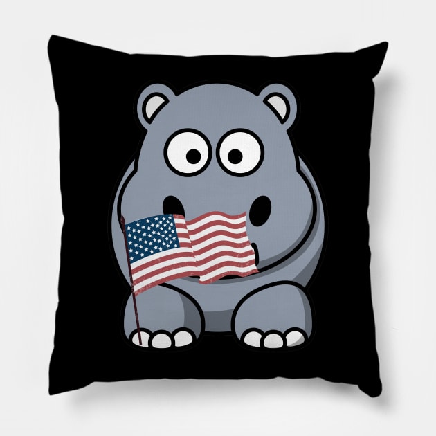 Hippopotamus with American flag design Pillow by FromottaDesignz