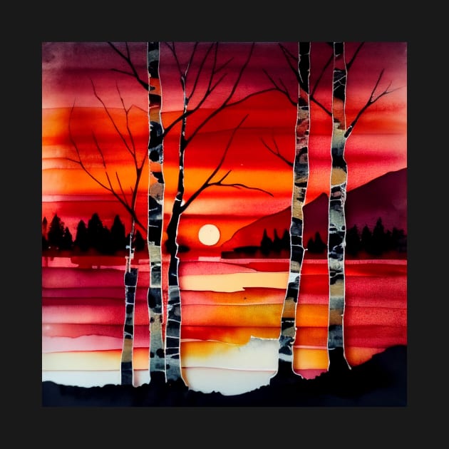 Birch Tree Serape Sunset by Moon Art