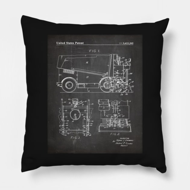 Ice Hockey Patent - Hockey Player Coach Team Art - Black Chalkboard Pillow by patentpress