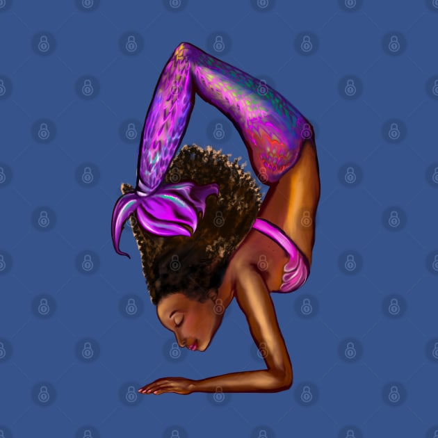 Mermaid handstand Coco the Magical rainbow mermaid doing an underwater handstand. Afro hair and caramel brown skin by Artonmytee