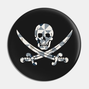 Skull and Crossbones White and Blue Geometric Pattern Pin