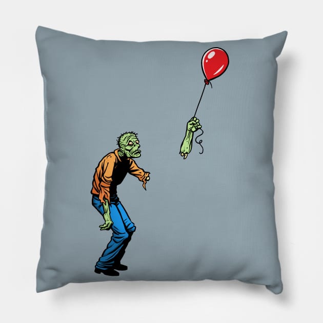 Sad Zombie and Balloon Pillow by Angel Robot