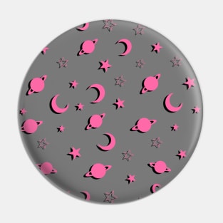 Pink and Grey, Space Stars Pattern Pin
